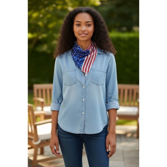 Accessories - American Flag Beaded Bandana Scarf Patriotic Red White Blue Sequin Neckerchief